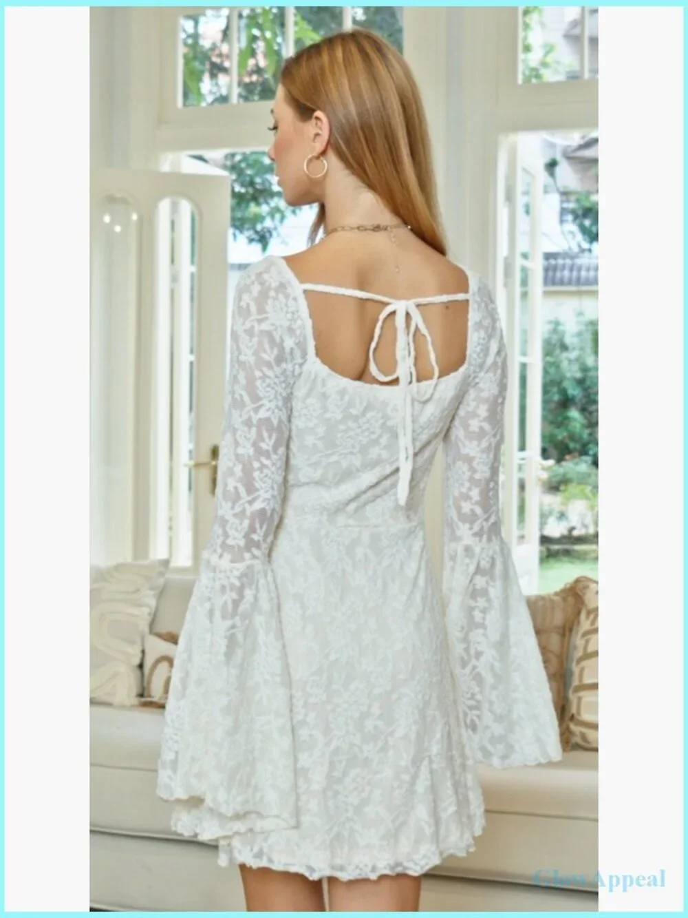 Vintage Gothic Floral Jacquard Mesh Dress Bell Long Sleeve A-Line - Picture 6 of 7